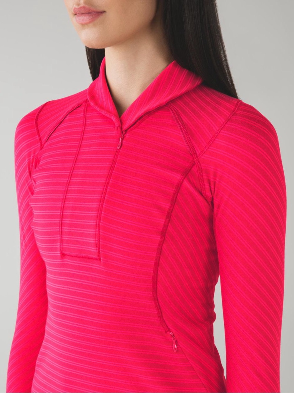 Lululemon Pink Striped Half Zip Long Sleeve Running Pullover Slim Fit Athleisure